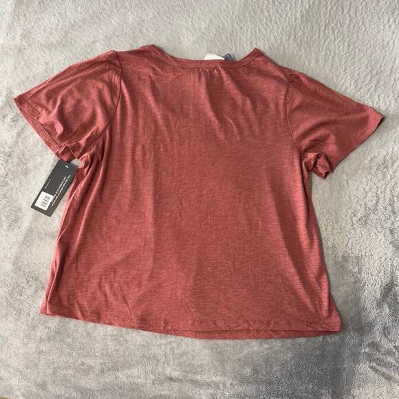 Democracy Women’s Short Puff Sleeve Crewneck Crochet Cutout Knit Top, L - Picture 6 of 6